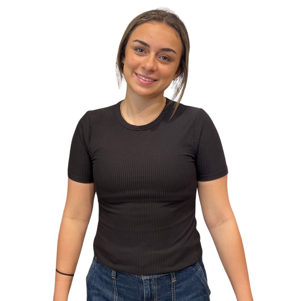 Luxeribb S/S Top, Color: Black, Size: L