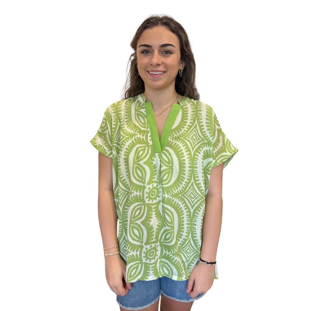 Geo Print V Neck Top