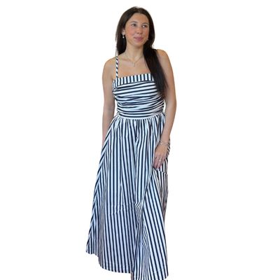 Stripe Ruched Midi Dress