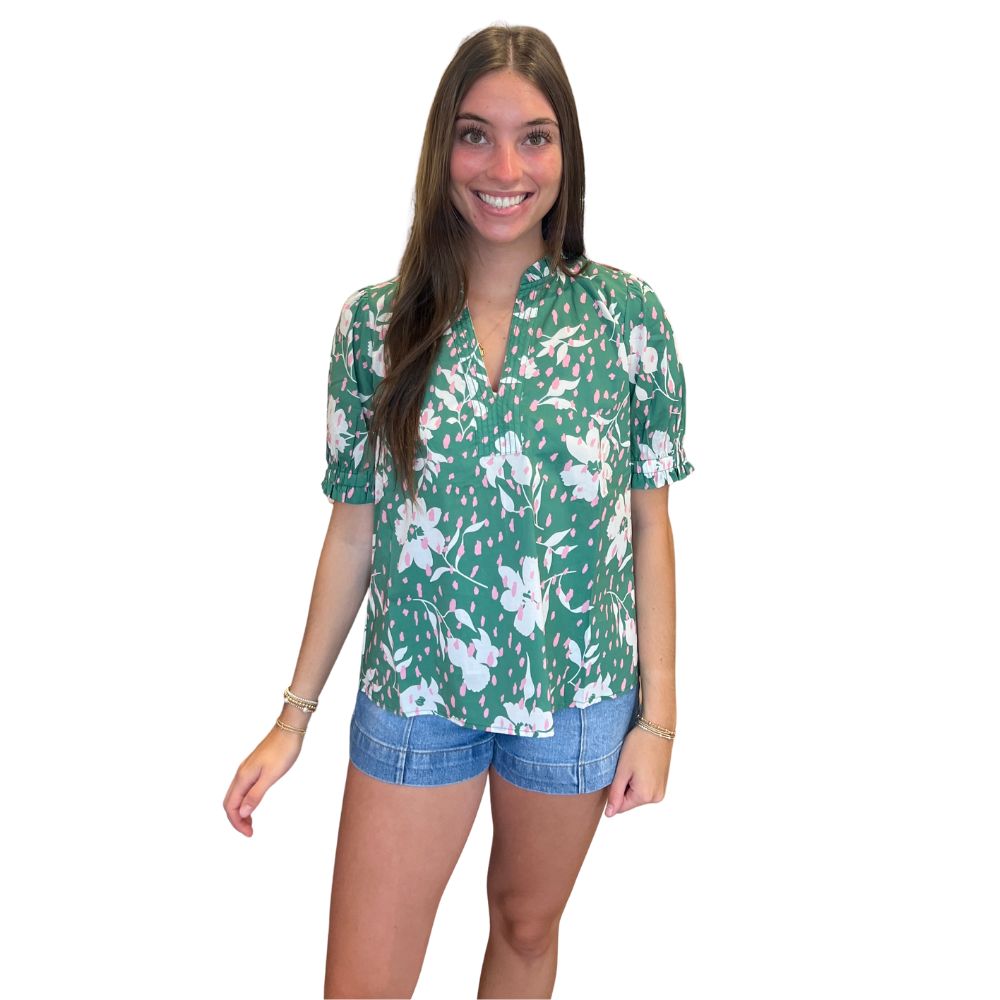 Ruffled Neck Floral Top