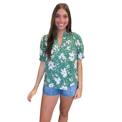 Ruffled Neck Floral Top