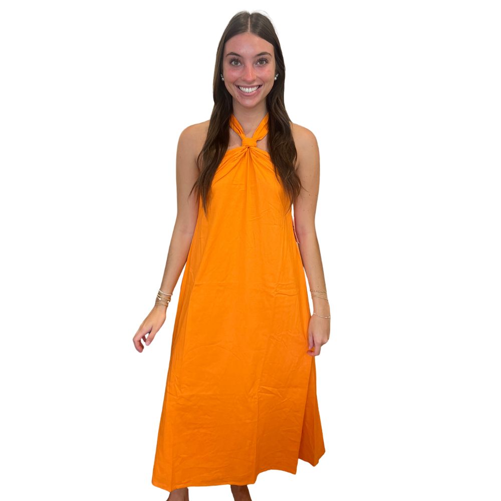 Linen Blend Halter Neck Dress