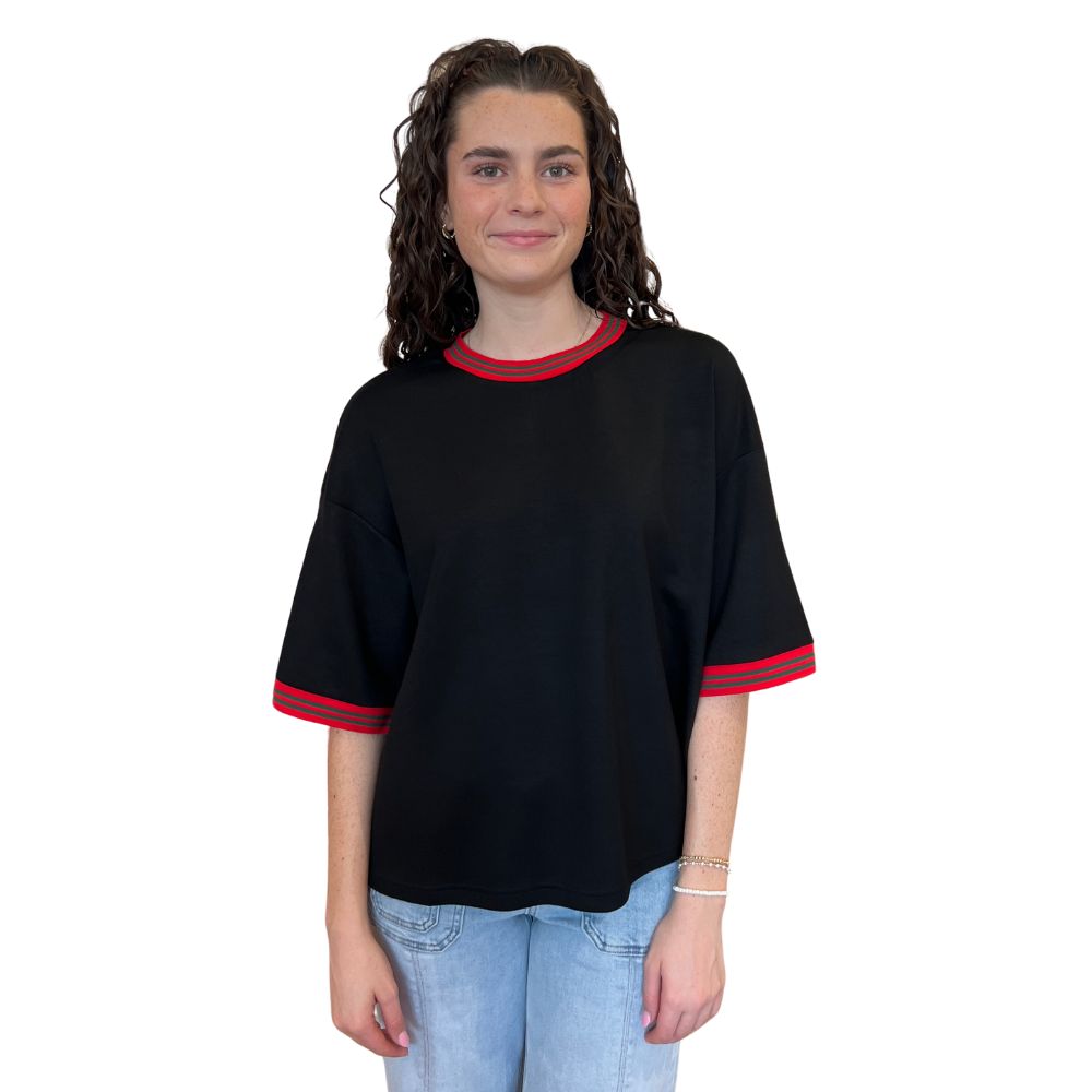 Red Trim Back Zipper Top