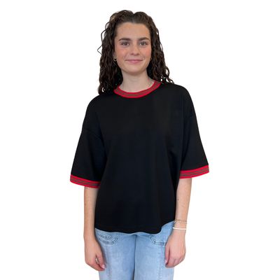 Red Trim Back Zipper Top