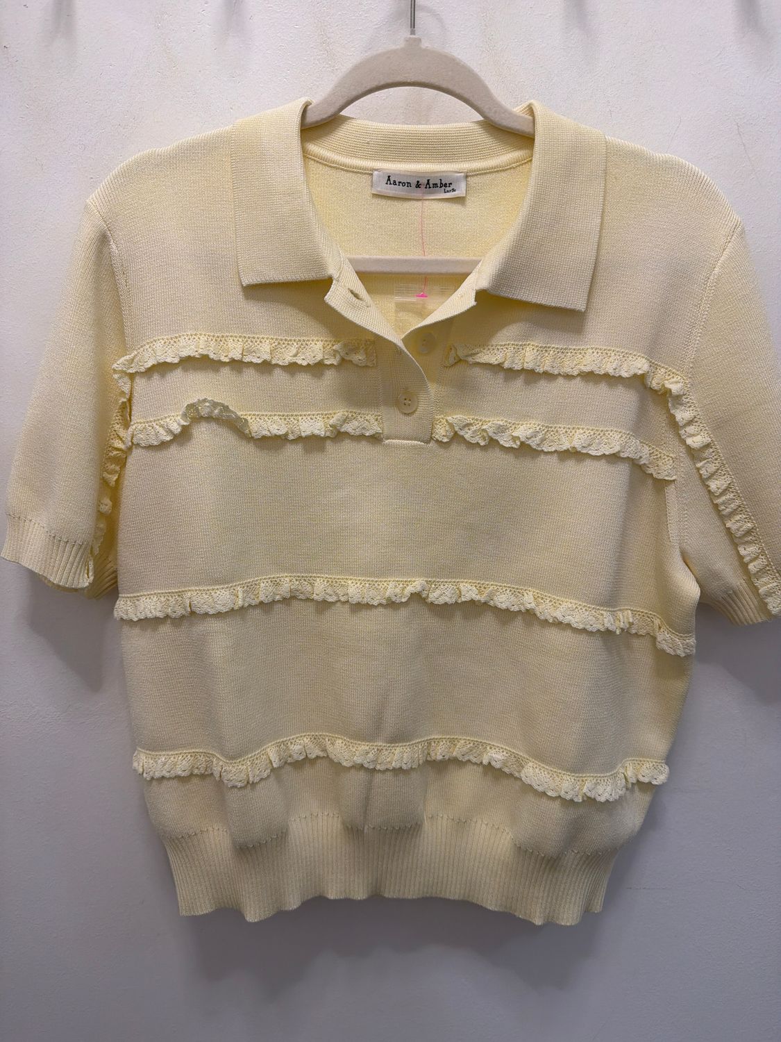 Knit Top w/ Eyelet Trim, Color: Yellow, Size: L