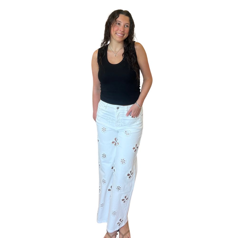 High Rise Straight Pearl Trim Cutouts