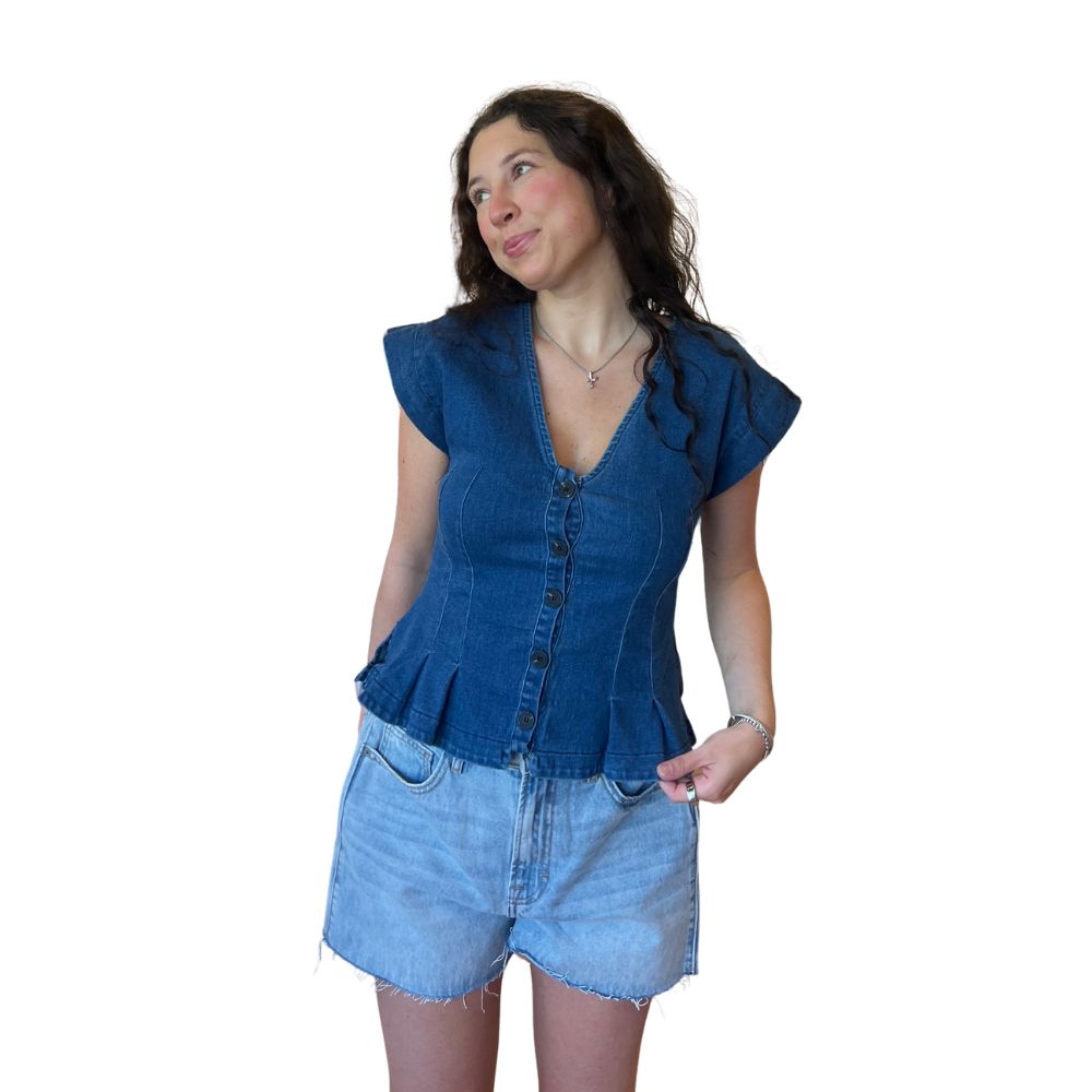 Denim Pleated Waist Top