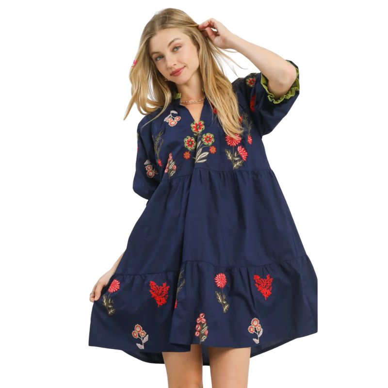 Embroidered Floral Tiered Mini