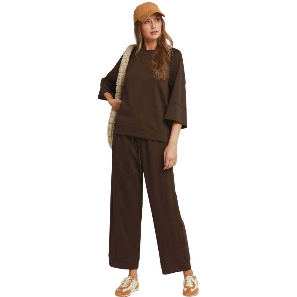 Luxeknit Butterfly Lace Raglan Sleeve Top, Color: Chocolate, Size: L