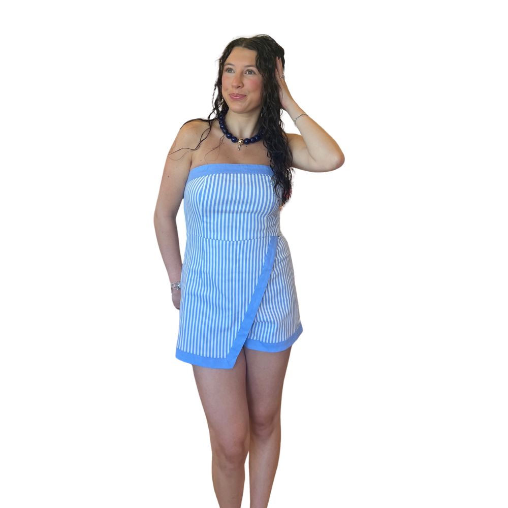 Stripe Romper w/ Wrap Skirt