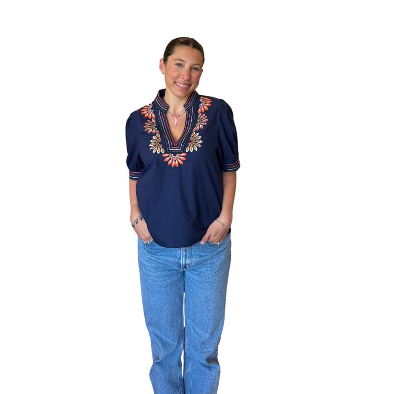 Puff Sleeve Embroidery Top