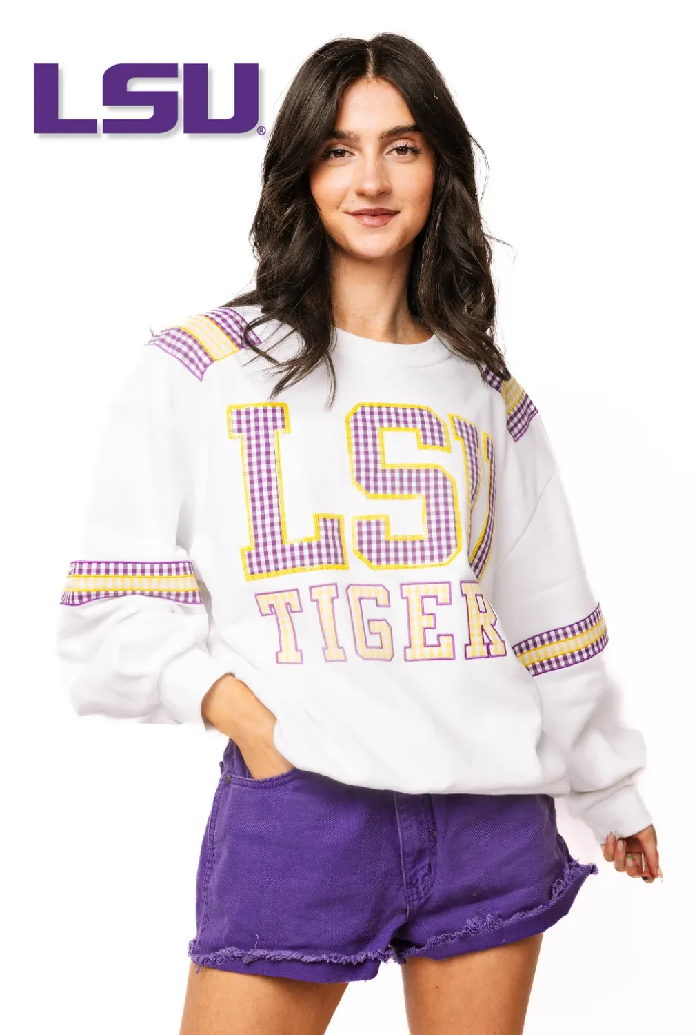LSU Gingham Jersey Sweatshirt
