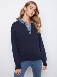 Denim Collar Sweater