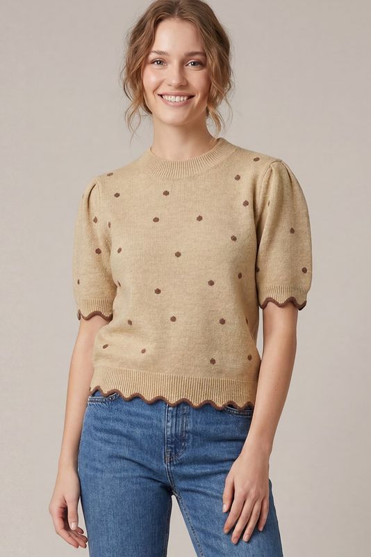 S/S Scallop Hem Polka Dot