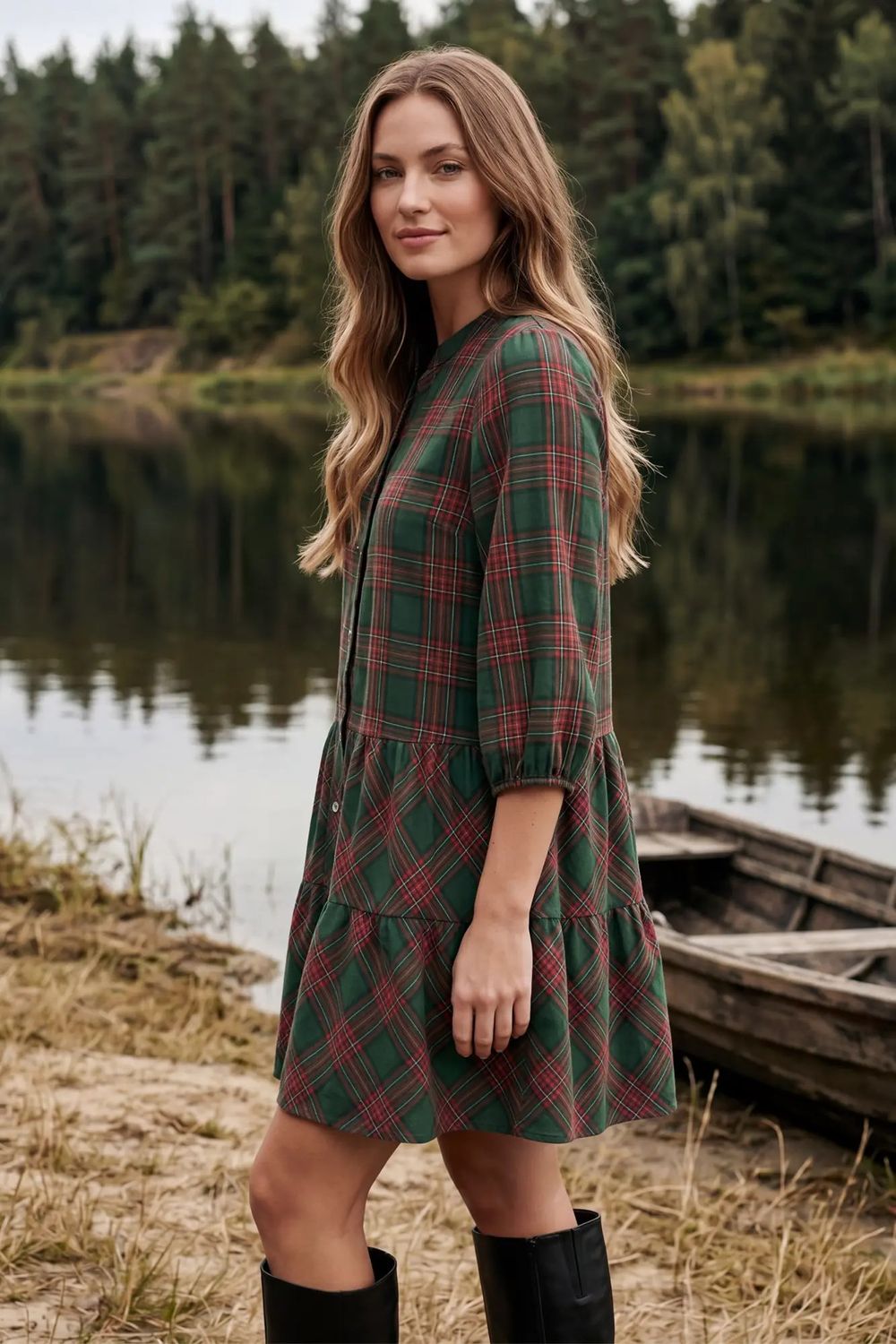 Plaid Tiered Mini Dress