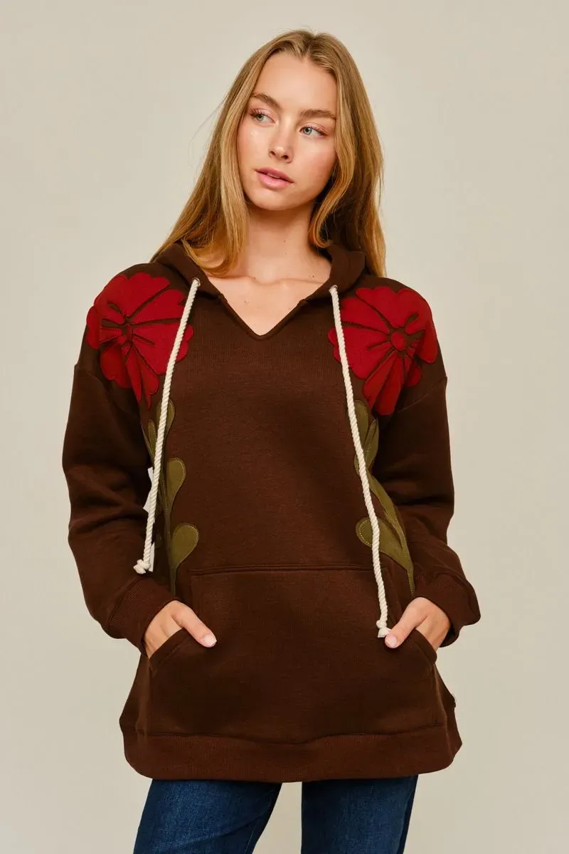 Hoodie w/ Floral Applique