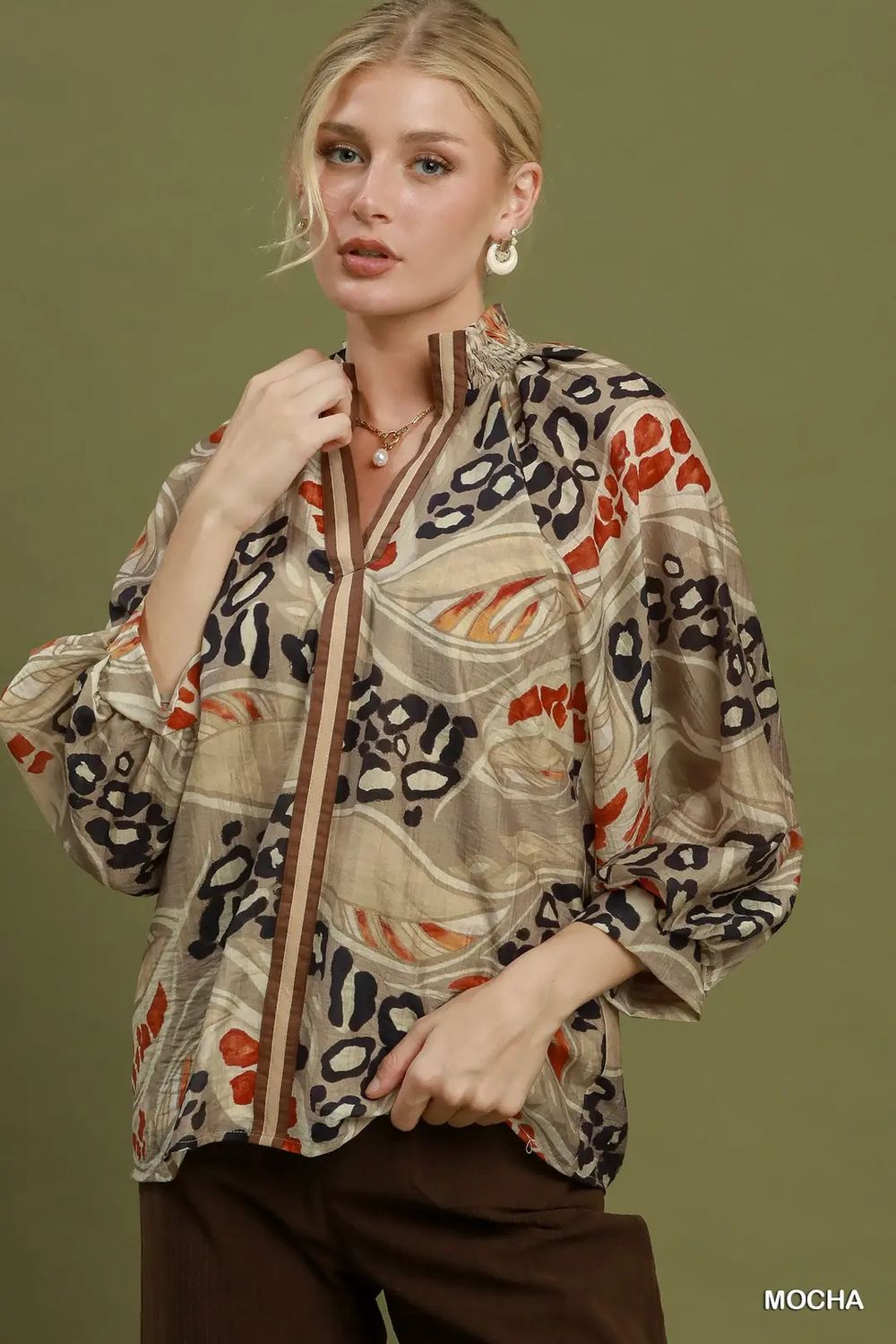 Abstract Split Neck Blouse
