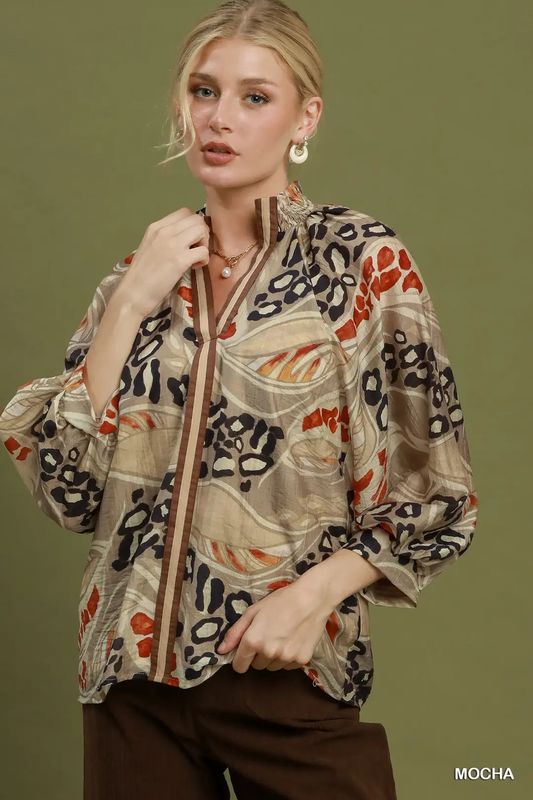 Abstract Split Neck Blouse