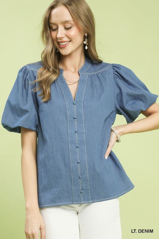 Denim Button Front Top