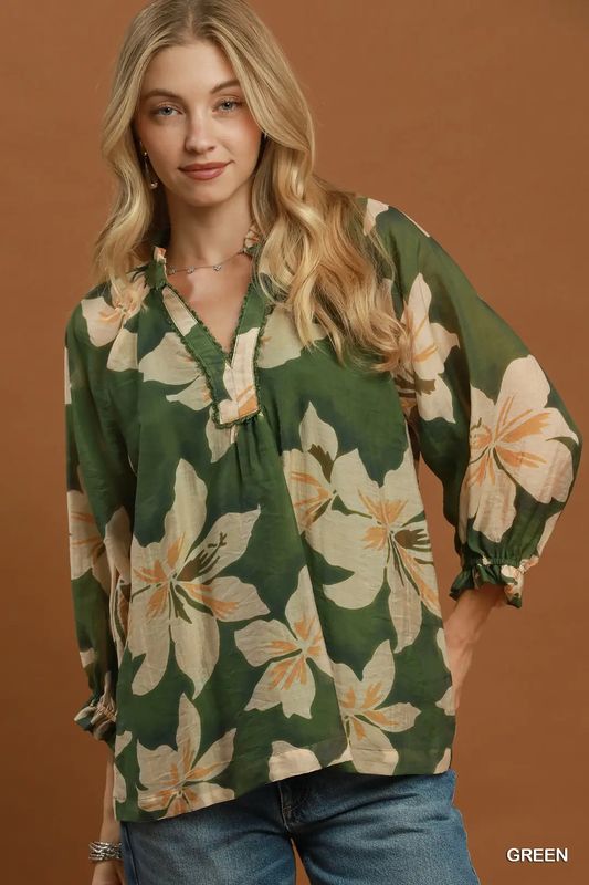 Floral Split Neck Top