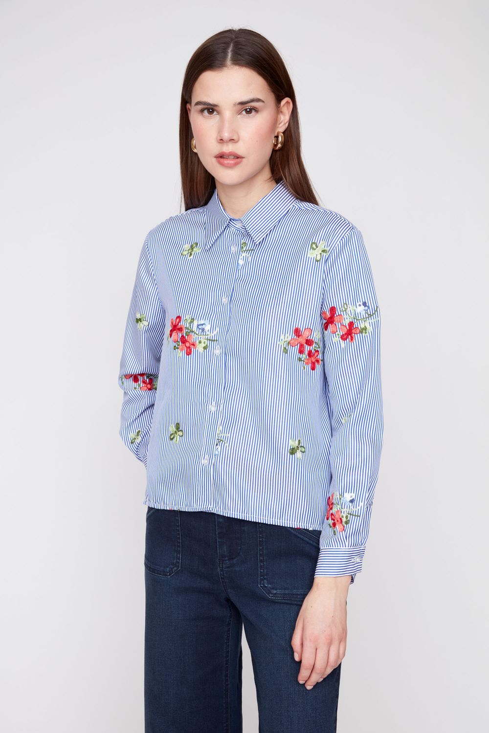 Stripe Top w/ Floral Embroidery