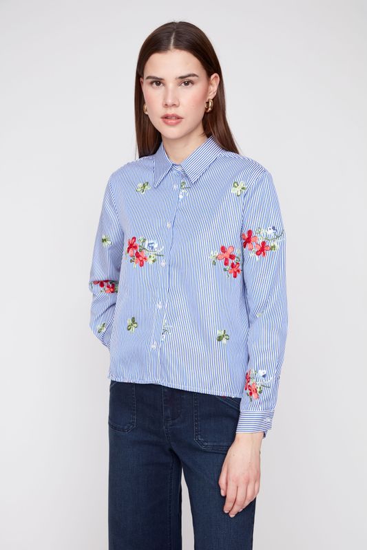 Stripe Top w/ Floral Embroidery