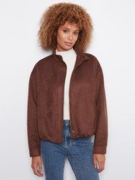 Faux Suede Bomber Jacket