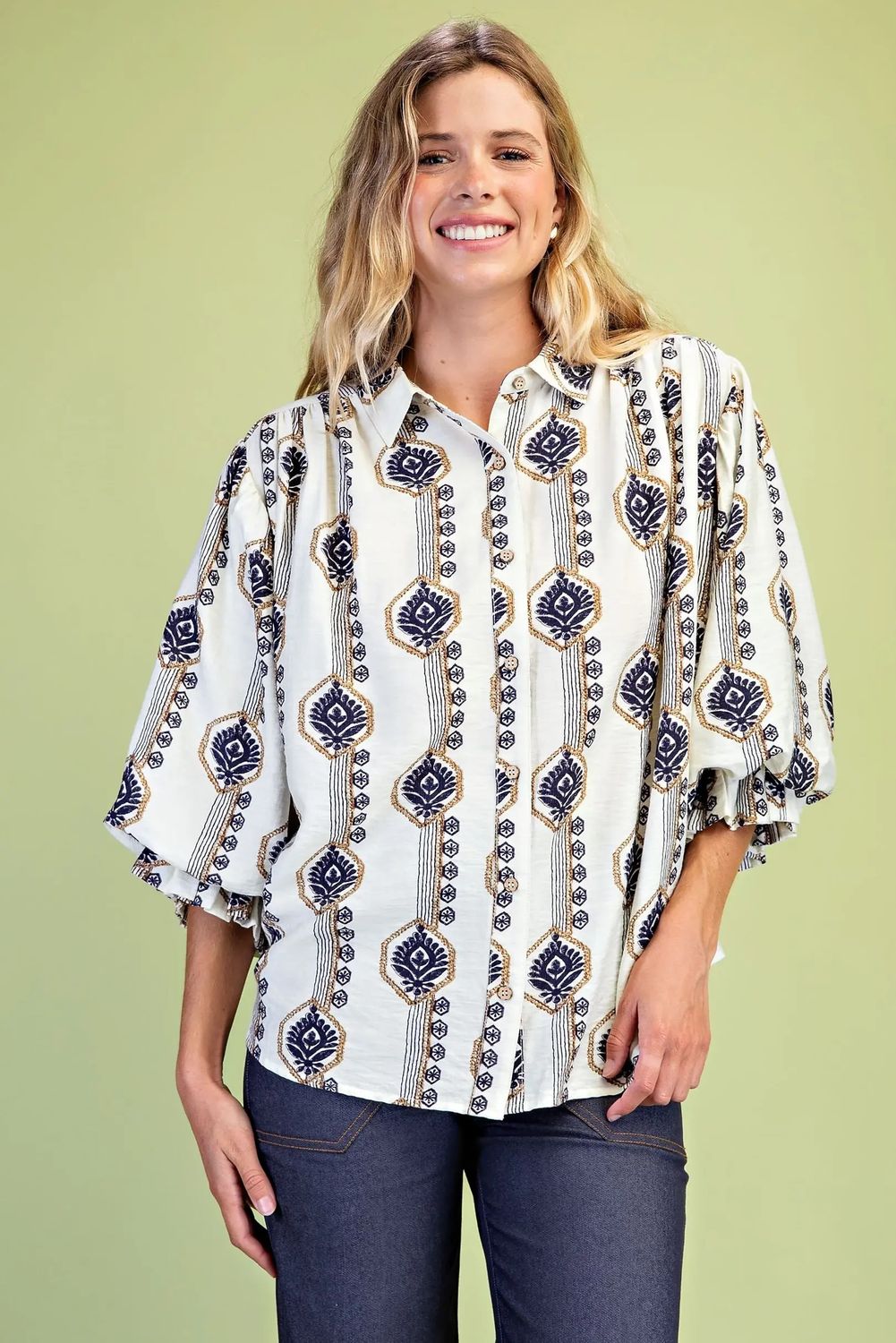 Printed Button Down Top