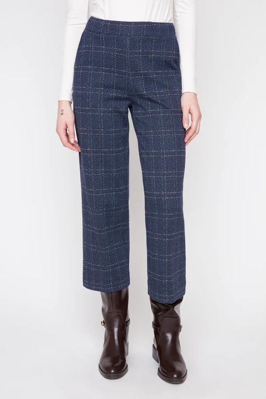 Check Cropped Pull-On Pants