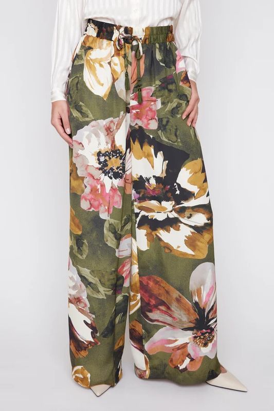 Peony Print Wide Leg Pants