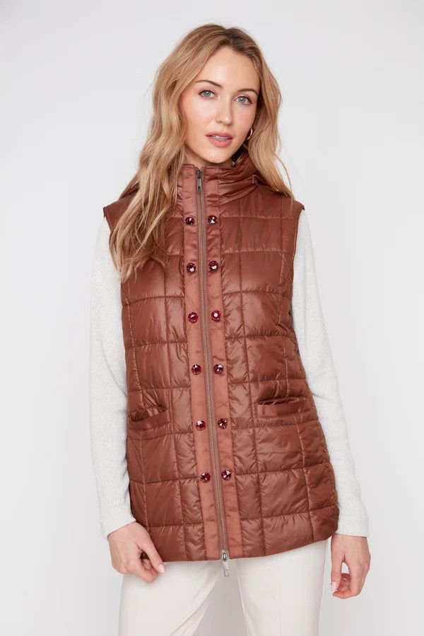 Luxe Quilted Vest Jewel Buttons