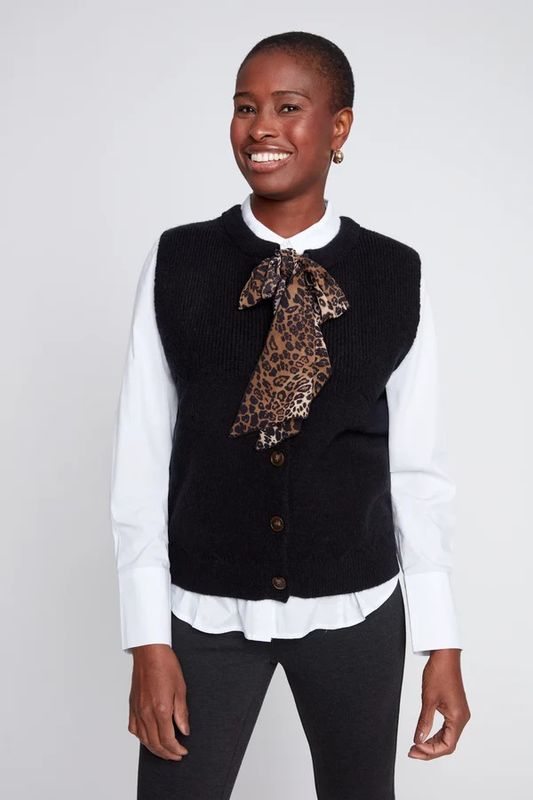 Knit Vest w/ Detachable Leopard Tie