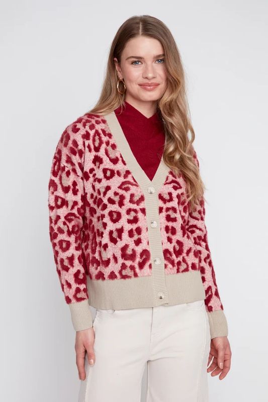 Animal Print V Neck Cardigan