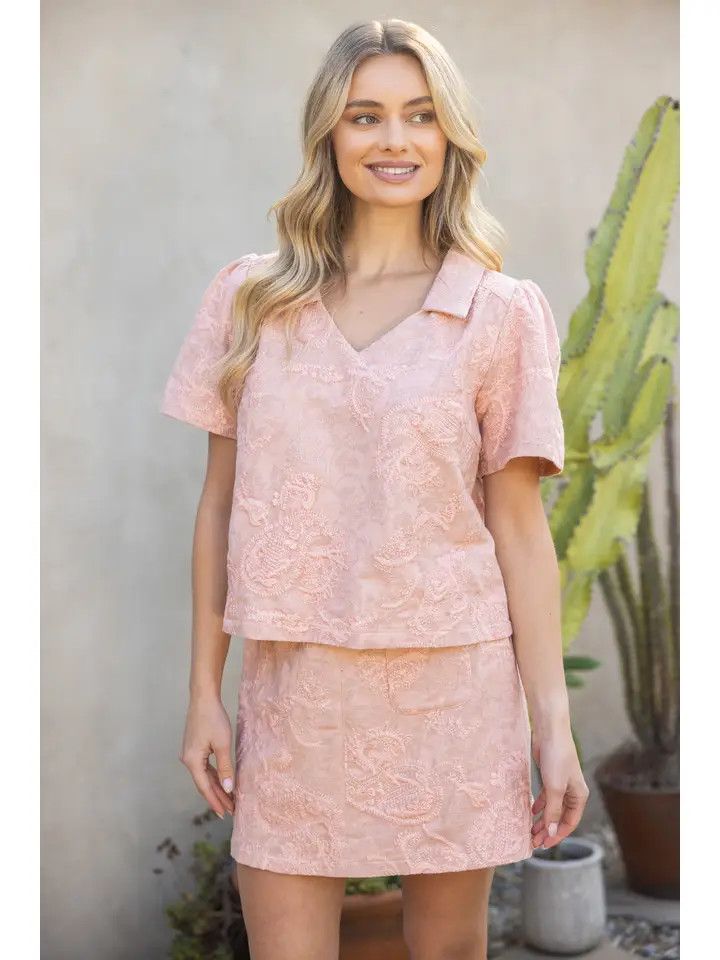 V Neck Paisley Embroidered Top