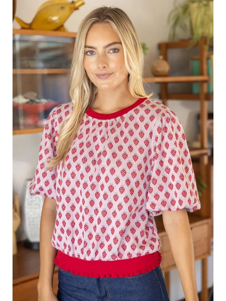 Strawberry Design Knit Top
