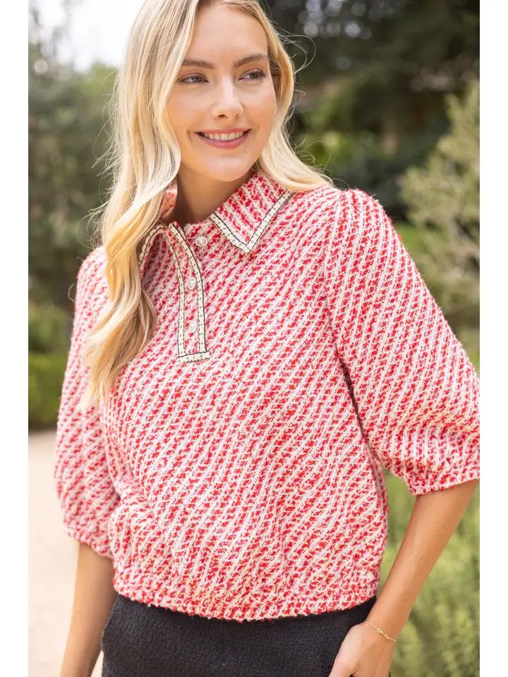 Pearl Button Tweed Top
