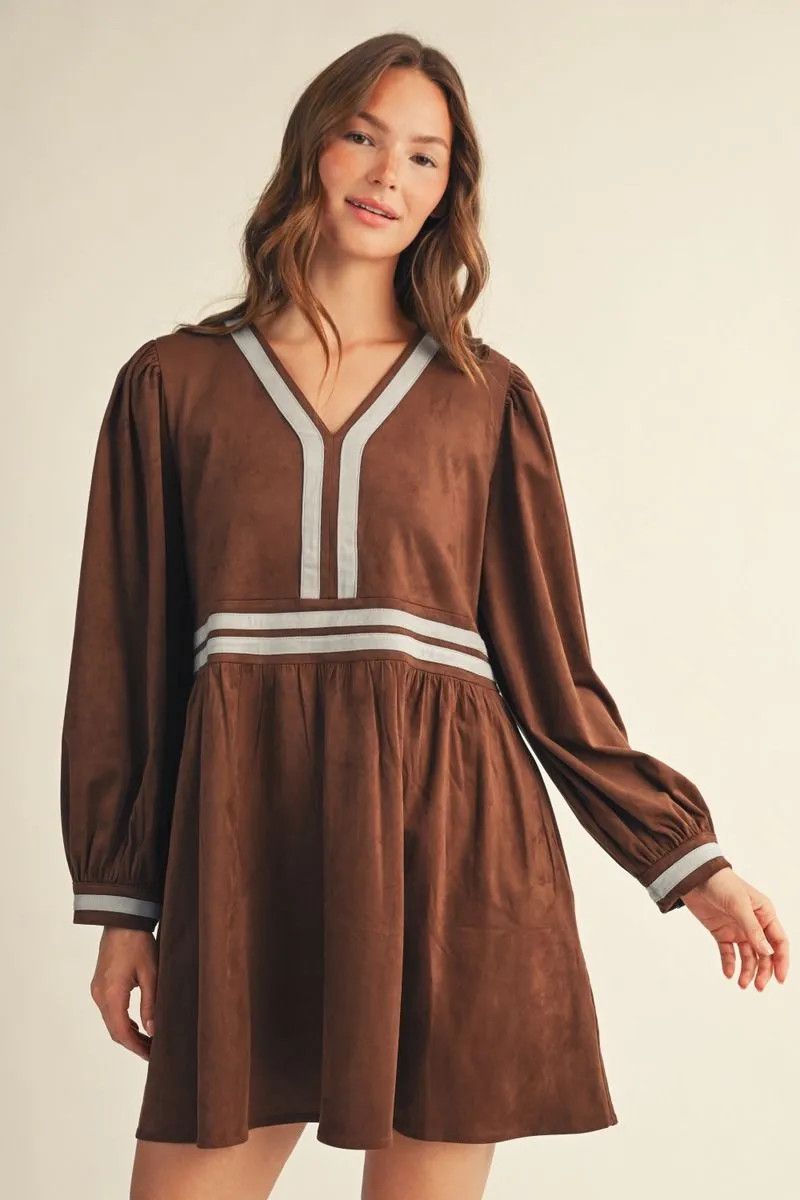 Faux Suede Dress Contrast Trim