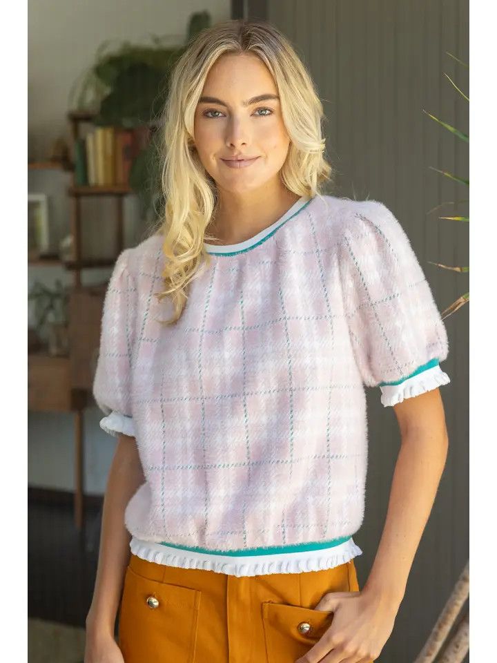 Fuzzy Texture Plaid Top