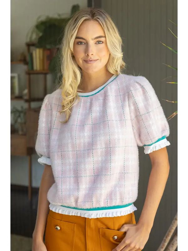 Fuzzy Texture Plaid Top