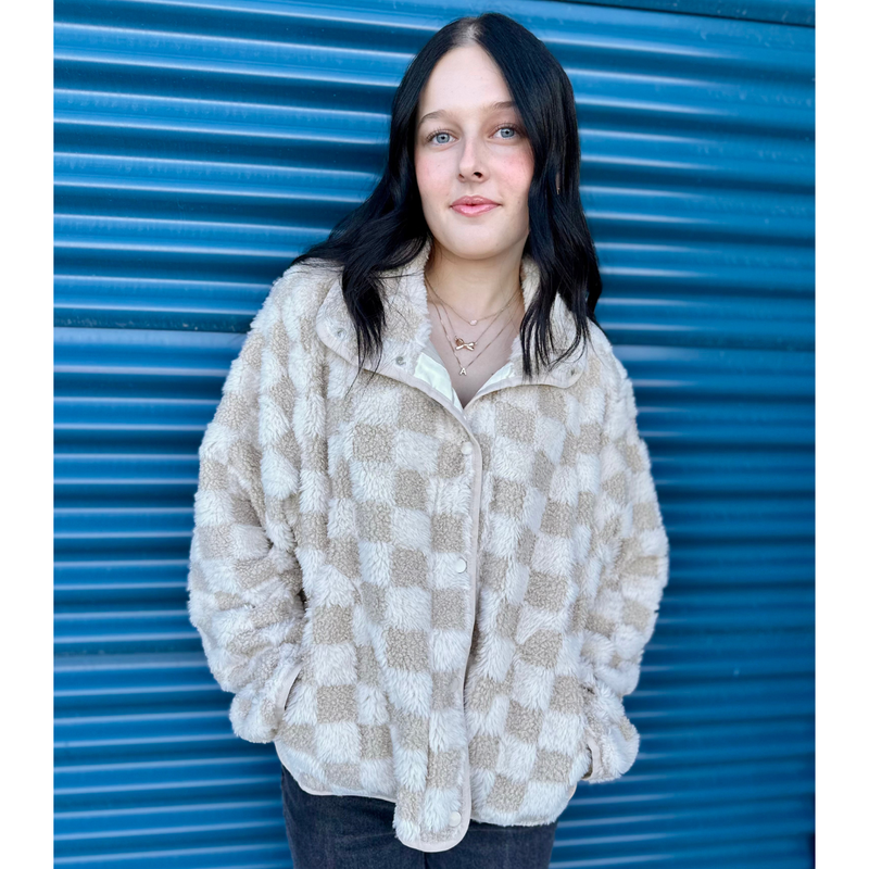 Checker Sherpa Button Up Jacket