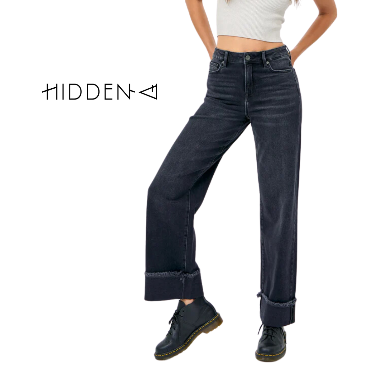 Hidden | Logan High Rise Dad Jeans (Charcoal)