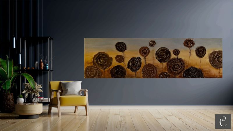 Acryl auf Leinwand 50 x 150 Struktur 3D Blüten Acryl auf Leinwand 50 x 150 Struktur 3D Blüten