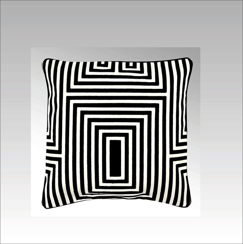 VASARELY KISSEN bestickt Lambert, schwarz/elfenbein, gefüllt