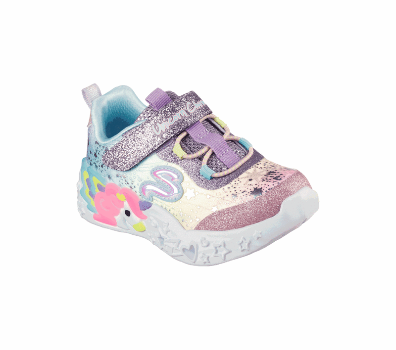 SKECHERS S LIGHTS , Color: UNICORN CHARMER  TWILIGHT DREAM PURPLE MULTI, Size: 5t
