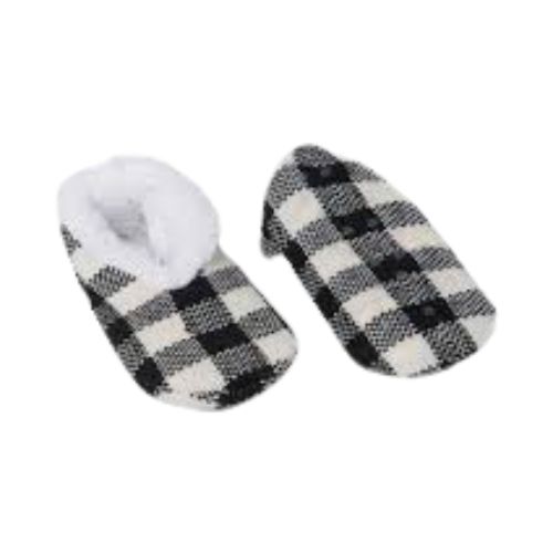 LITTLE BLUE HOUSE BUFFALO PLAID KIDS WARM AND COZY SLIPPERS BLACK/WHITE XL(1-2)