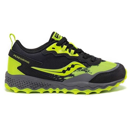 SAUCONY PEREGRINE KDZ SHIELD TIE UP LACES BLACK/LIME 2Y