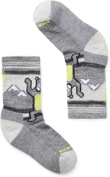 SMARTWOOL KIDS' HIKE CREW SOCKS LIGHT CUSHION BEAR MEDIUM GRAY L
