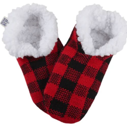 LITTLE BLUE HOUSE BUFFALO PLAID KIDS WARM AND COZY SLIPPERS RED/BLACK XL(1-2)