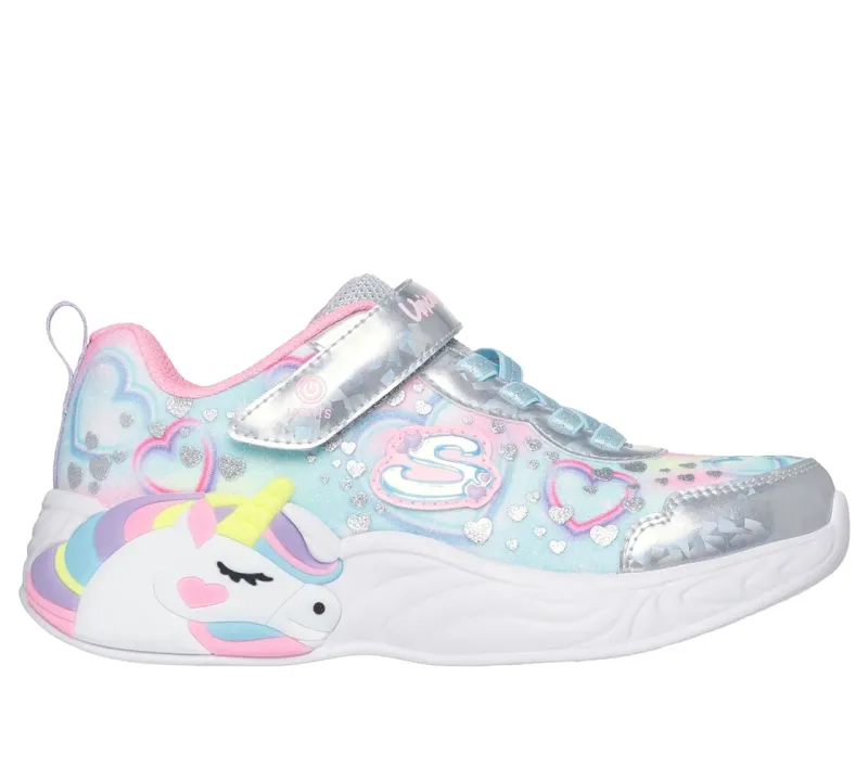 SKECHERS S LIGHTS UNICORN DREAMS HEART SPARKLE SILVER/MULTI 1Y
