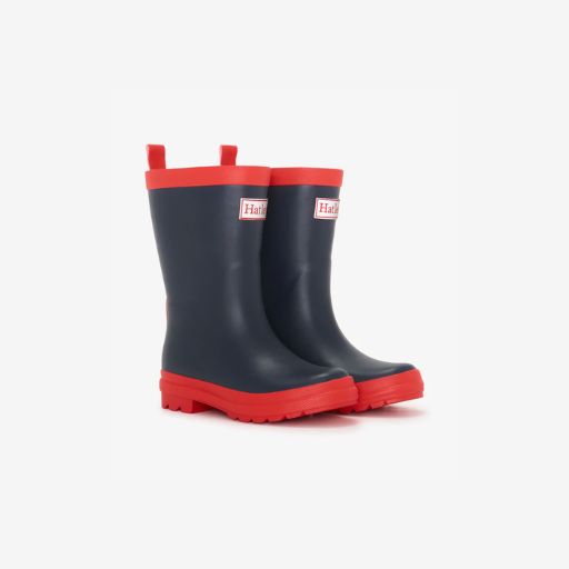 HATLEY SOLID COLOUR MATTE RAINBOOTS  NAVY &amp; RED 2